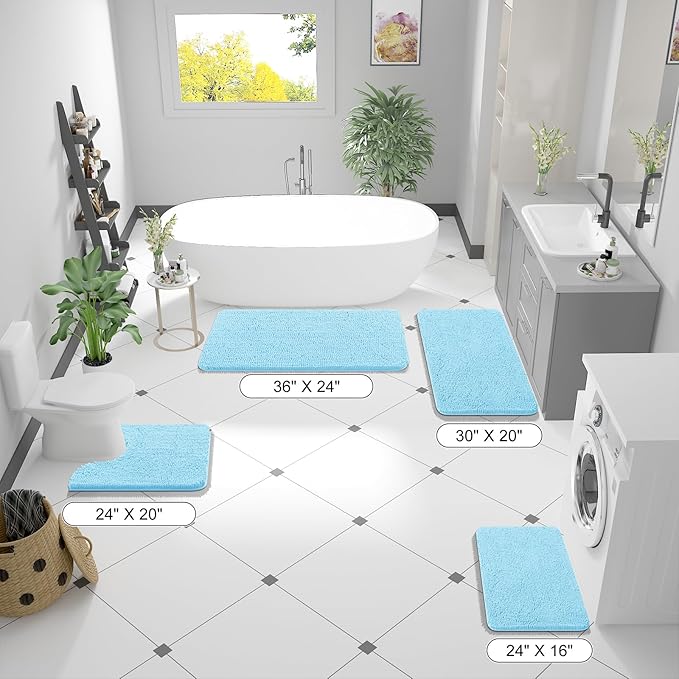 OLANLY Bathroom Rugs 30x20, Extra Soft Absorbent Chenille Bath Rugs, Rubber Backing Quick Dry, Machine Washable Bath Mats for Bathroom Floor, Tub and Shower, Home Decor Accessories, Sky Blue