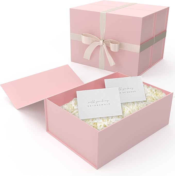 Gift Box Set - Bridesmaids Gifts for Wedding (3 Pack - Blush Pink), All Occasions, Bridesmaid Proposal, Magnetic Boxes With Lids, Big Set For Bridal, 13.5 x 9 x 4.5 inches, Pink GiftBox