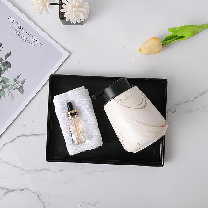 12Oz Foam Hand Soap Dispenser - Modern Ceramic Foaming Soap Dispenser with Easy-to-Press Pump, Reusable and Refillable Liquid Dish Soap Dispensers for Bathroom & Kitchen, Marble Brown