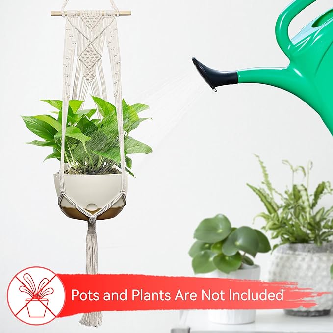 USLAI Plant Basket, Indoor Outdoor, 47 Inch, Up to 4-12 inch Pot, Heavy 20lb Planters, Macrame Extra Long Strong Hanging Planter Basket, Boho Home Decor, Set of 2 (POTS NOT Included)