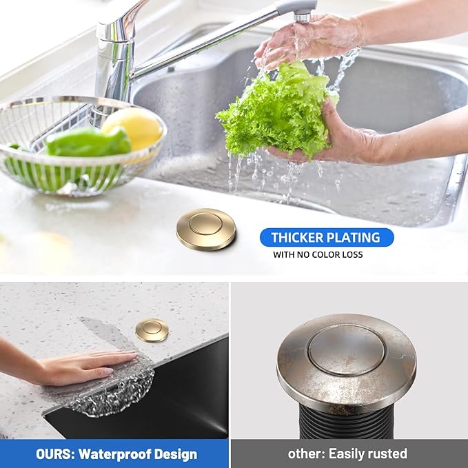 Garbage Disposal Air Switch Kit -Professional, Dual Outlet Sink Top Waste Disposer On/Off, Air Switch Button, UL Listed, Champagne Bronze