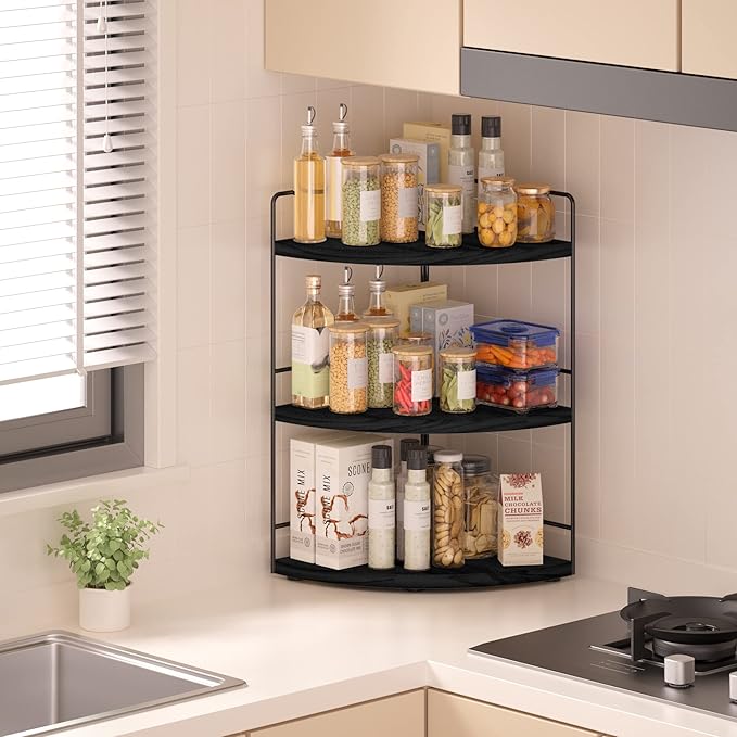 ZGO 3-Tier Bathroom Organizer Countertop, Corner Bathroom Counter Organizer, Makeup Organizer for Vanity Skincare Organizers and Storage, Bathroom Counter Storage(Black)