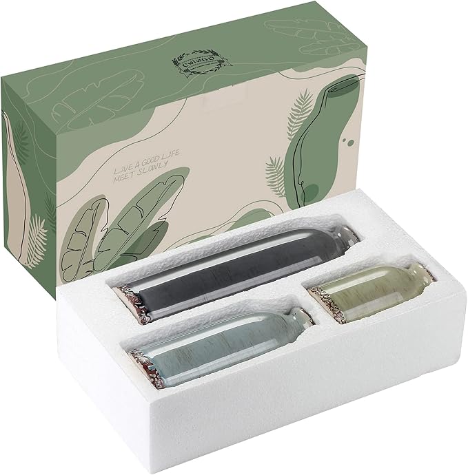 CWLWGO-Ceramic Vase Set of 3, Small Vases for Modern Farmhouse Decoration, Living Room Accents & Dining Table Centerpieces,Idea Bookshelf Décor, Mantel and Entrance Decorations -Multicolor.