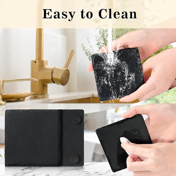 60 PCS Slate Stone Coasters Bulk, MAPRIAL 4 Inch Black Handmade Drink Coasters, 30 PCS Square, 30 PCS Hexagon, Ideal for Laser Engraving, Engravable Blanks Material for Engraver, Home Decor, Gifts