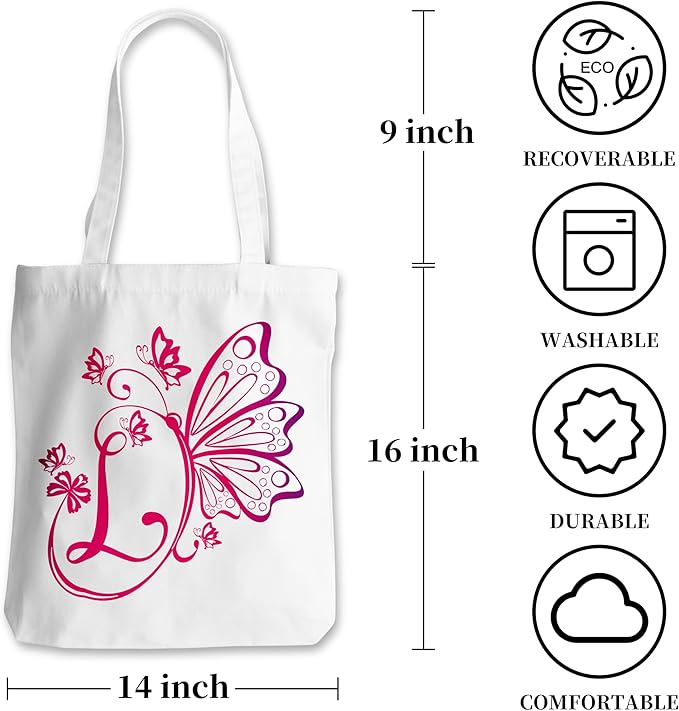 Grace Yonks Butterfly Monogram Canvas Tote Bags with The Letter