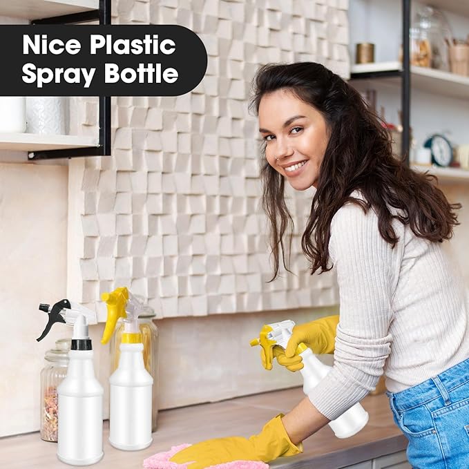 Eccliy 12 Pcs 16 Oz Plastic Spray Bottle, Adjustable Empty Reusable Sprayer for Cleaning, Planting, Water, Bathroom and Kitchen, BBQ, Commercial and Residential(Black, Yellow,Original)