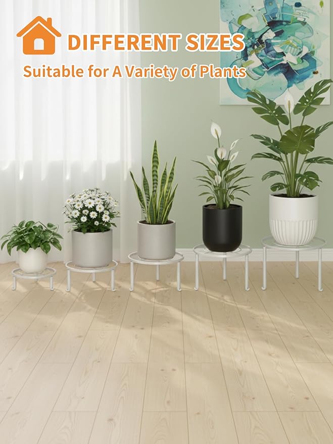 5 Pack Metal Plant Stand Indoor Outdoor Anti-Rust Iron Flower Pot Stand Holder, Round Black Display Rack Flower Stand Plant Holders for Living Room,Balcony,Garden