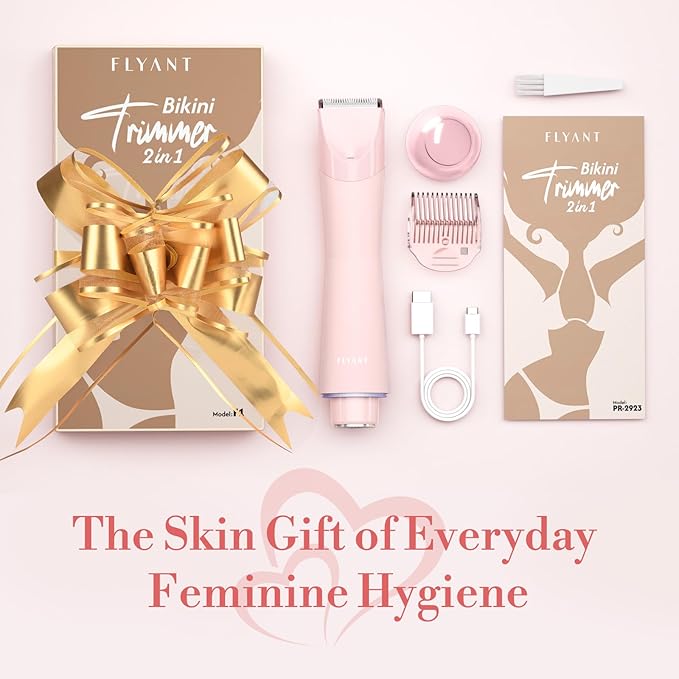 Bikini Trimmer for Women, 2 in 1 Electric Shaver for Women, Pubic Hair Trimmer Waterproof IPX7 with LED, Bikini Razor for Leg Arm Underarm Bikini Area, Christmas Gift Box for Friends - Rose Pink