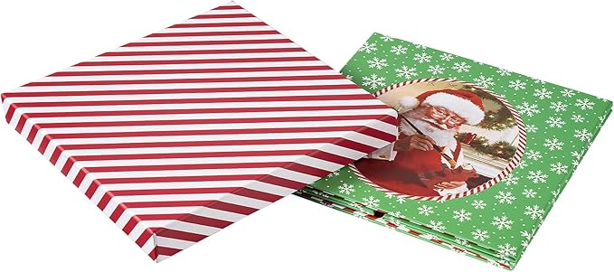 RUSPEPA Christmas Gift Box with Lid, Vintage Classic Santa Claus Painting Design, Medium Collapsible Holiday Present Box with Ribbon, Tissue Paper for Gift Wrap, Candy Storage, 9x9x9 Inches, 1 Pcs