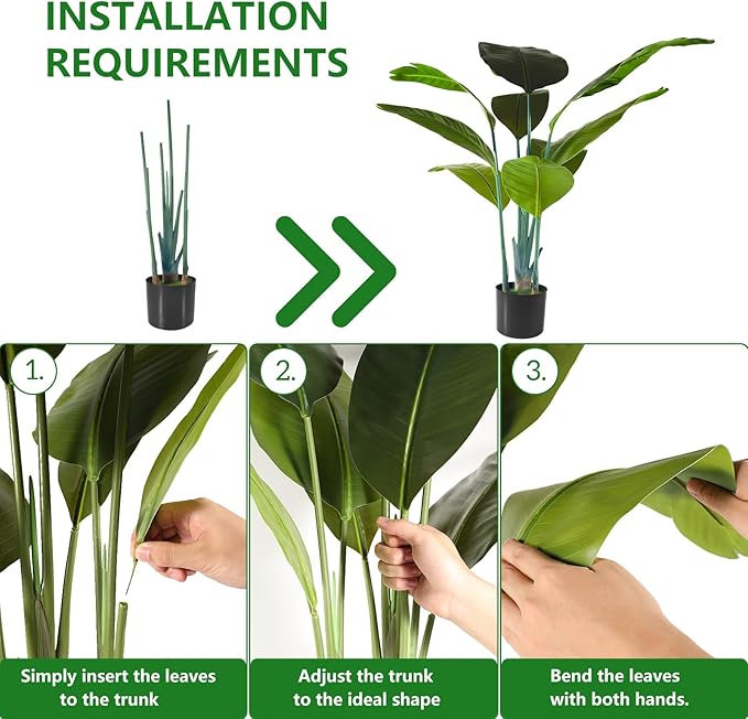 Artificial Bird of Paradise Plant Fake Tropical Palm Tree for Indoor Outdoor, Perfect Faux Plants for Home Garden Office Store Decoration (H 120cm)