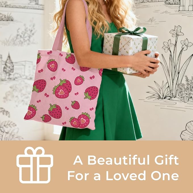 Cute Aesthetic Canvas Tote Bag for Women, Reusable Foldable Shopping Cotton Shoulder Totebag with Zipper Pocket