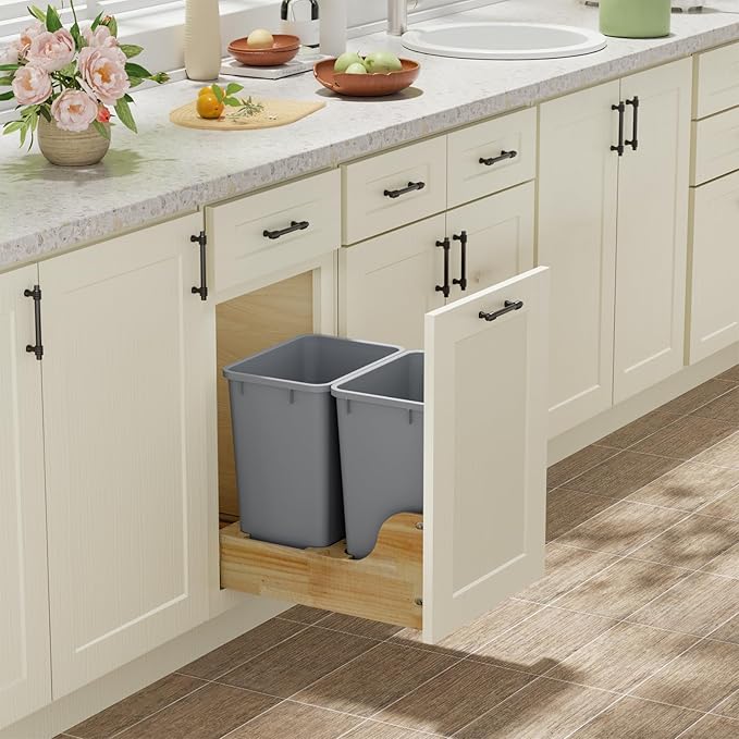 35QT Kitchen Trash Can, Garbage Waste Recycling Bin, Sturdy and Lightweight Trash Cans, Wastebasket for Kitchen, Workspace, Bathroom, Office, Easy to Clean, 50 Pack, Gray