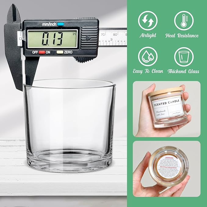 4oz Candle Jars 12 Pack- Small Clear Empty Glass Candle Jars with Bamboo Lids, Stickers and labels, Bulk Candle Vessel for Making Candles Containers, Ideal for Candle Business Owners