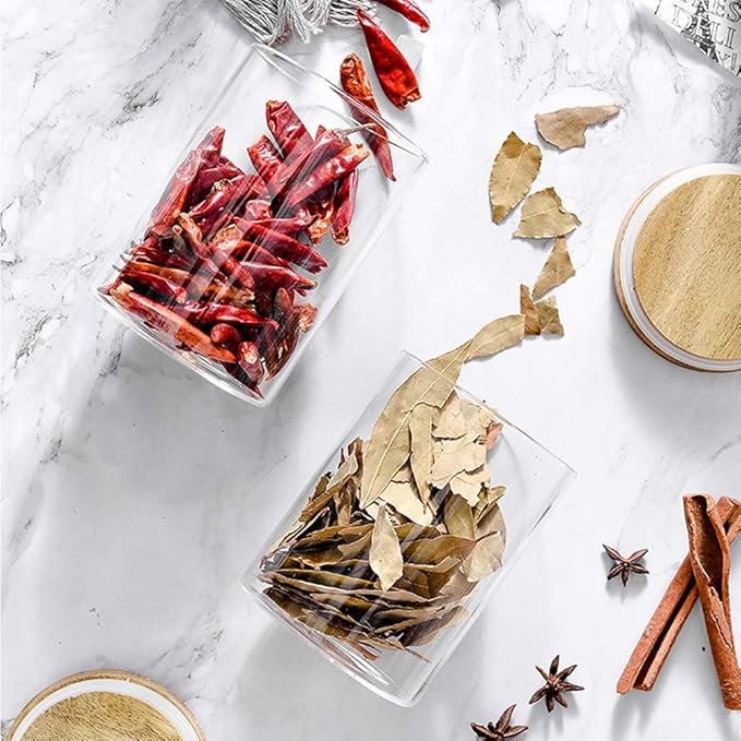 Glass Jars 9OZ, 12 Set with Bamboo Airtight Lids and Labels, Food Cereal Storage Large Spice Containers for Home Kitchen Tea Coffee Flour Herbs Grains