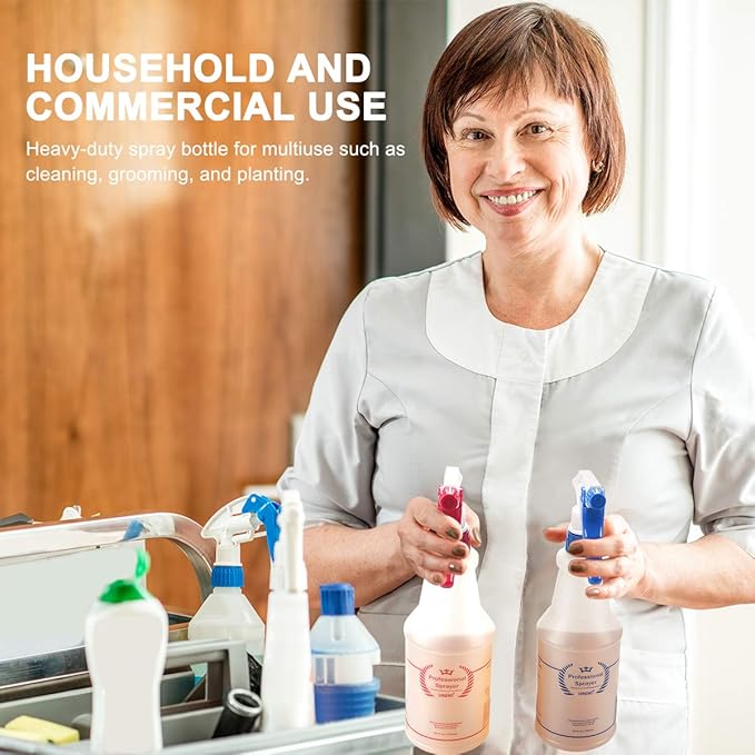 Plastic Spray Bottle 2 Pack, 32 Oz, All-Purpose Heavy Duty Spraying Bottles Leak Proof Mist Empty Water Sprayer for Cleaning Solution, Essential Oils, Hair, Planting with Adjustable Nozzle - Blue