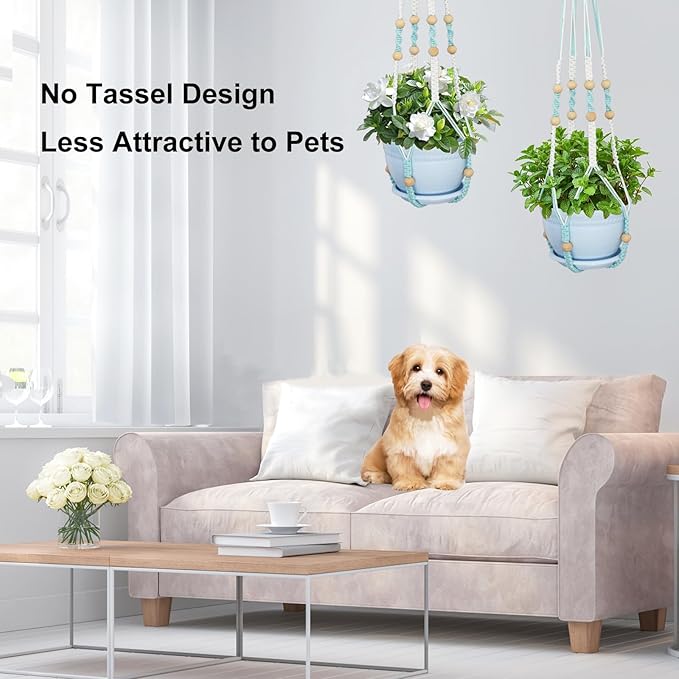 Macrame Plant Hanger with Pot, 3 Set Hanging Planters for Indoor Plants, Handmade Cotton Rope Boho Home Decor, Idea Gift for Anyone, Includes Plant Holders, Pots, Plates and Hooks (Mixed Color-2)