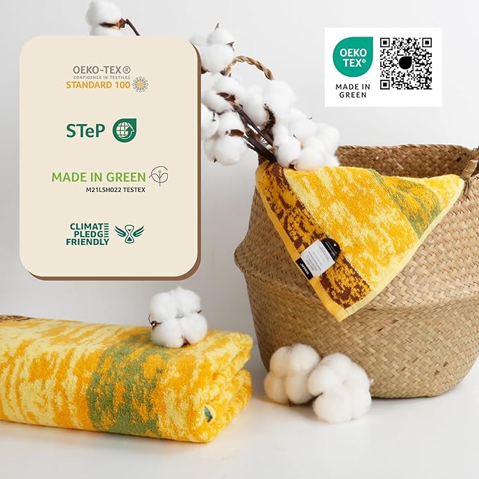 SEMAXE 4-Pack Luxury Bath Towels for Bathroom, 100% Cotton, Soft, Absorbent, and Quick-Drying, 55"x27", Wheat Filed, Perfect for Hotels, Gyms, and Spas