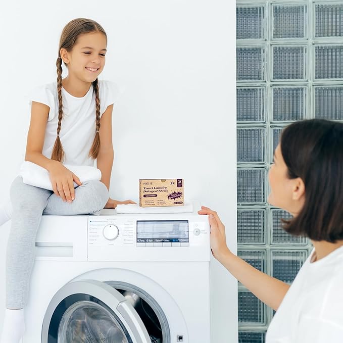 Poesie Travel Laundry Detergent Strips 40 Sheets Liquidless Laundry Soap Sheet for Travel Dorm Home Lavender