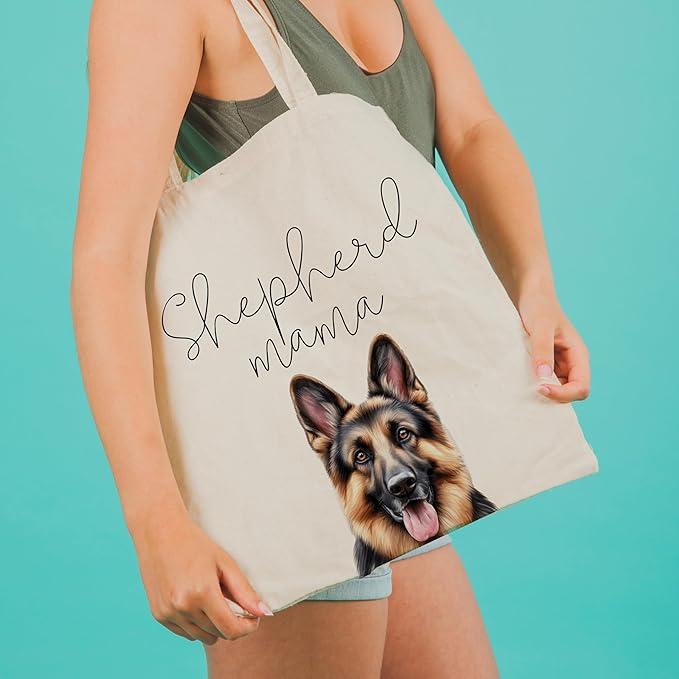 Dog Mama Tote Bag – Cute Dog Lover Canvas Bag, Reusable Shopping Shoulder Bag for Women, Pet Mom Gift,