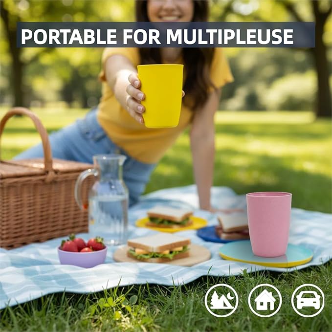 LNTPP 12oz Wheat Straw Cups, 6-Pack - Thickened Reusable & Microwave Safe, Dishwasher Friendly Eco-Cups for Home & Kitchen