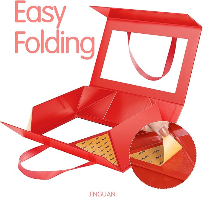 Large Red Clear Gift Box, 13.5x9x4.1 Inches, With Window & Handle, Magnetic Closure, Suitable for Various Occasions