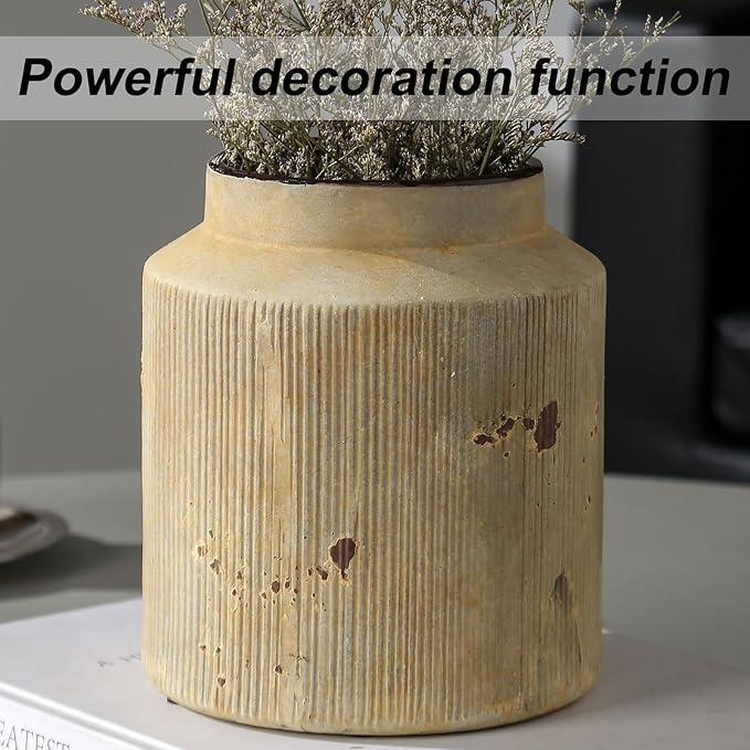 Farmhouse Vase for Home Decor, Vintage Rustic Terracotta Flower Vase Suitable for Home Decor, Living Room, Shelf, Dining Table. 7IN (Earthy Yellow) ZSHLXM
