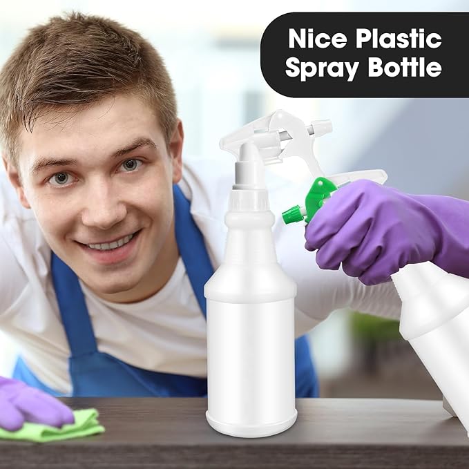 Eccliy 12 Pcs 16 Oz Plastic Spray Bottle, Adjustable Empty Reusable Sprayer for Cleaning, Planting, Water, Bathroom and Kitchen, BBQ, Commercial and Residential(Green, White,Original)
