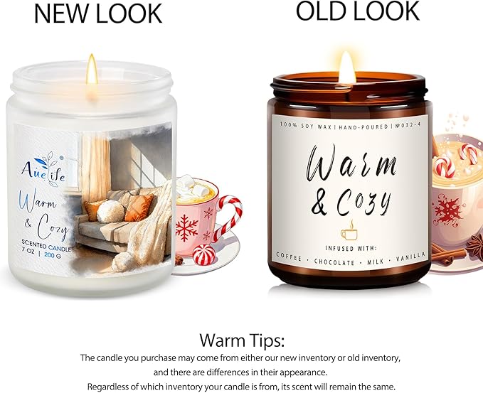Warm & Cozy Candle | Scented Soy Candles for Home - Coffee & Vanilla Aromatherapy Candles for Relaxing Winter Nights, Holiday Gift for Women & Men, Long Lasting Christmas Home Décor Candle
