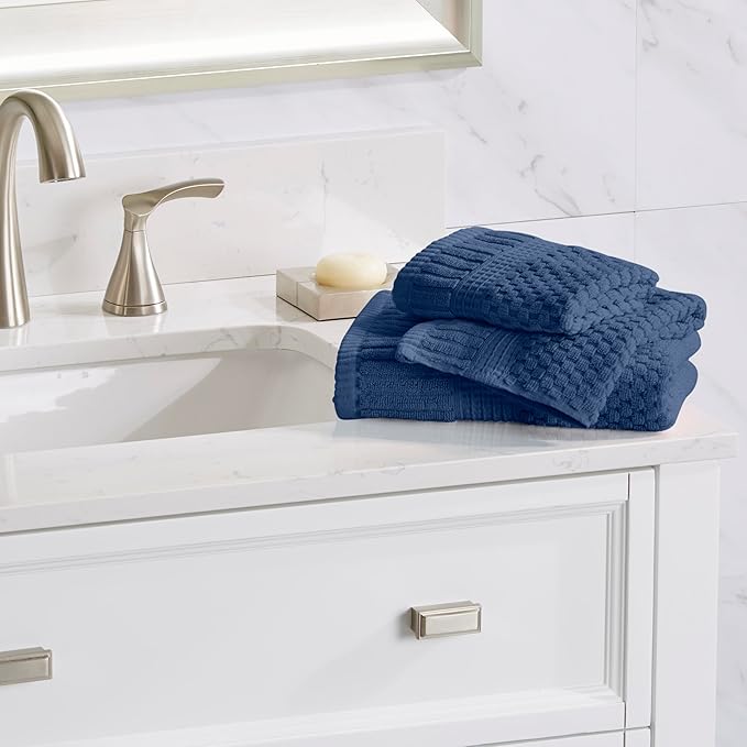 NY Loft 100% Cotton 4 Pack Bath Towel Set| Navy Bath Towels | Super Soft & Absorbent Quick-Dry Bath Towels 30" x 52" |Textured and Durable Cotton | Trinity Collection (4 Pack, Navy Blue)