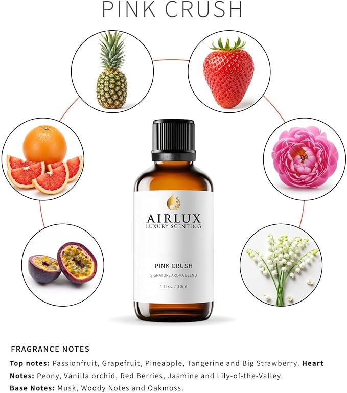 Signature Aroma Oil No. 39 Pink Crush – Passionfruit, Grapefruit, Pineapple – Aroma Oil for Cold Air & Waterless Diffusers and DIY Crafts – 30 mL, 1.0 fl oz Glass Bottle