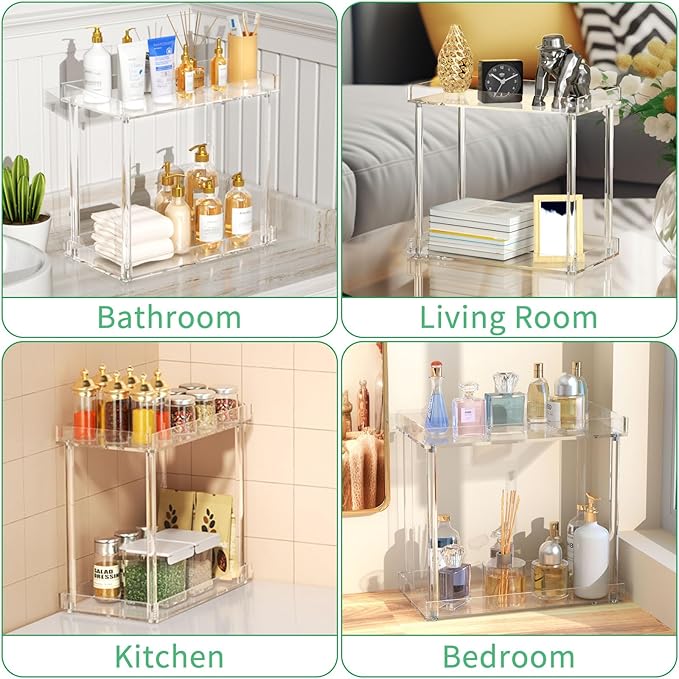 NPPLUS Acrylic Bathroom Counter Organizer, 2-Tier Tray Vanity Counter Organizer, Home Storage Holder for Makeup, Cosmetics & Perfume