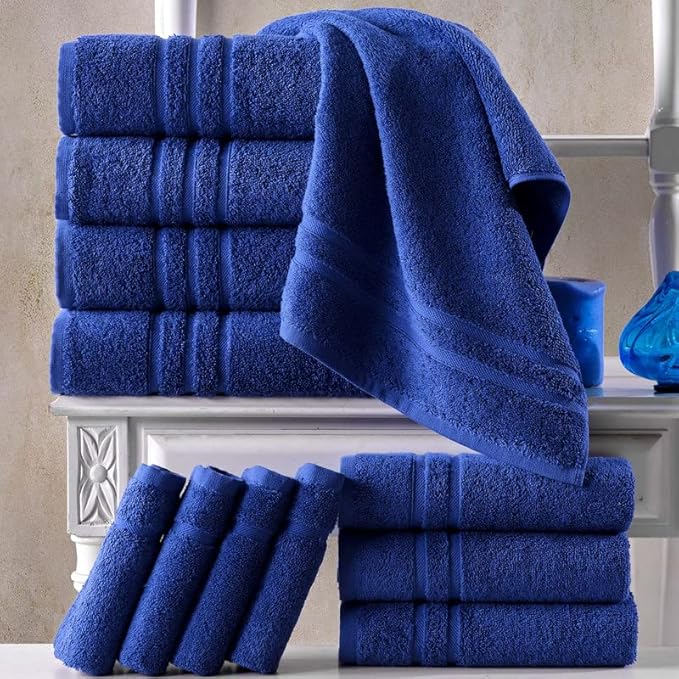 Hawmam Linen Royal Blue Hand Towels 4 Pack Turkish Cotton Premium Quality Soft and Absorbent Small Towels for Bathroom