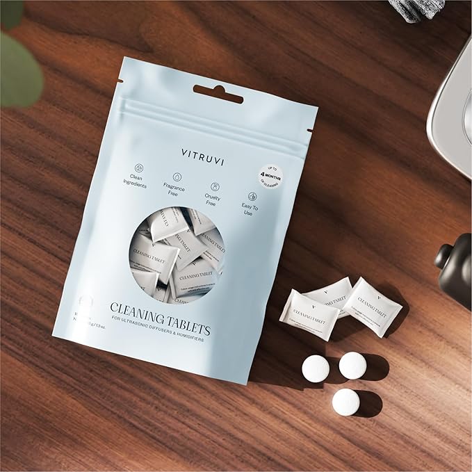 VITRUVI Cleaning Tablets for Diffusers & Humidifiers | Removes Stains & Residue, Prevents Buildup, Enhances Performance | Easy to Use | Made in USA - Pack of 18
