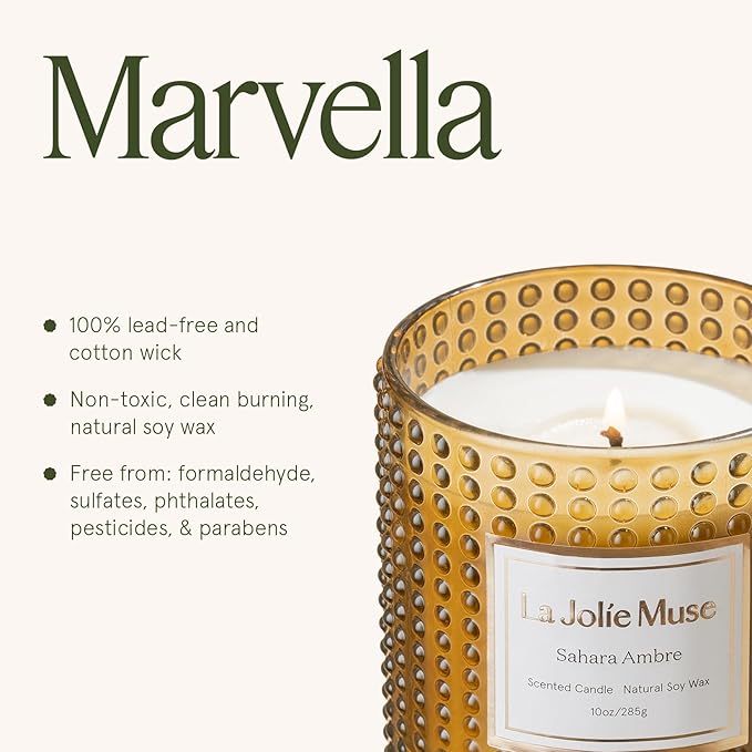 LA JOLIE MUSE Fall Candle | Sahara Amber Candles – Bergamot, Clove & Amber | 10 oz Soy Candle | Natural Soy Wax | 55 Hours Clean Burn | Gift-Ready for Cozy Nights | Elevated Fall Décor
