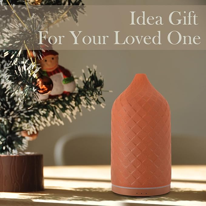 Essential Oil Diffuser for Home, Ceramic Aromatherapy Diffuser for Essential Oils, 120ml Oil Diffuser with Waterless Auto-Off and 7 LED Lights for Large Room Yoga Spa (Terracotta)