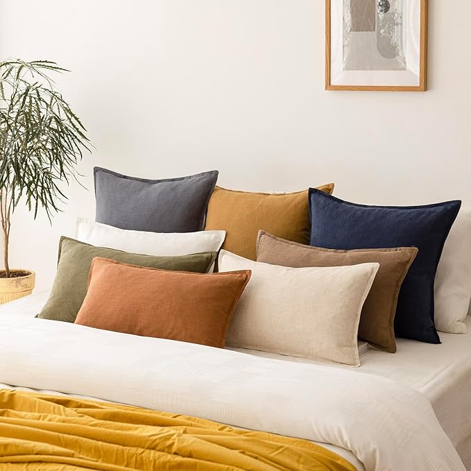 Foindtower Pack of 2, Decorative Linen Soild Throw Pillow Covers Soft Accent Cushion Case Boho Farmhouse Neutral Pillowcase for Couch Sofa Bedroom Living Room Home Decor 26 x 26 Inch Natural Beige