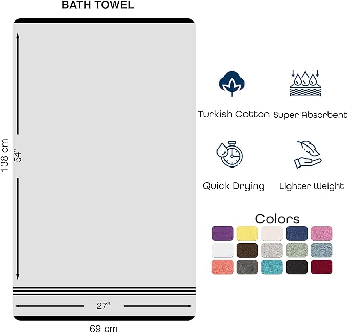 Hawmam Linen White Bath Towels 4 Pack 27 x 54 Inches 100% Turkish Cotton Soft Lightweight and Highly Absorbent Quick Drying Towels, Premium Quality Perfect for Daily Use