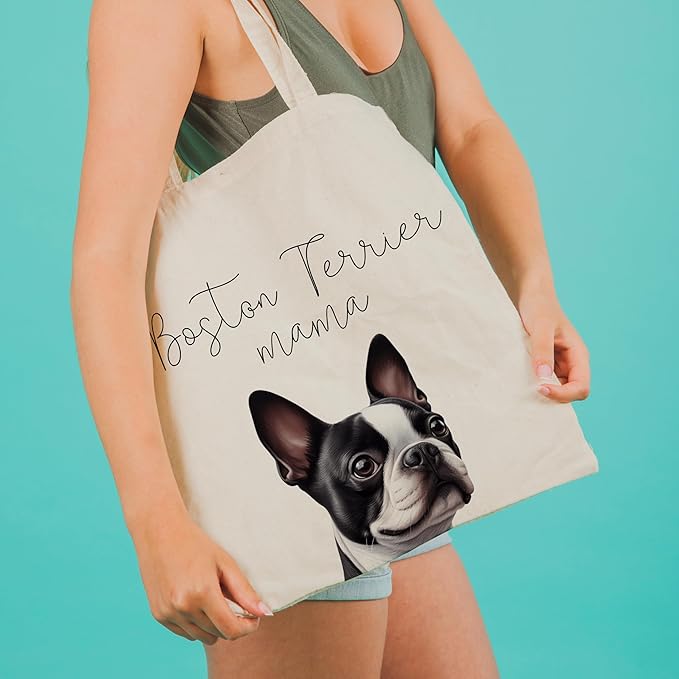 Dog Mama Tote Bag – Cute Dog Lover Canvas Bag, Reusable Shopping Shoulder Bag for Women, Pet Mom Gift,