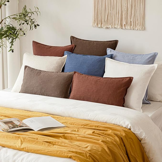 Foindtower Pack of 2, Decorative Linen Soild Throw Pillow Covers Soft Accent Euro Cushion Case Boho Farmhouse Pillowcase for Chair Couch Sofa Bedroom Living Room Home Decor 26 x 26 Inch Rust Red