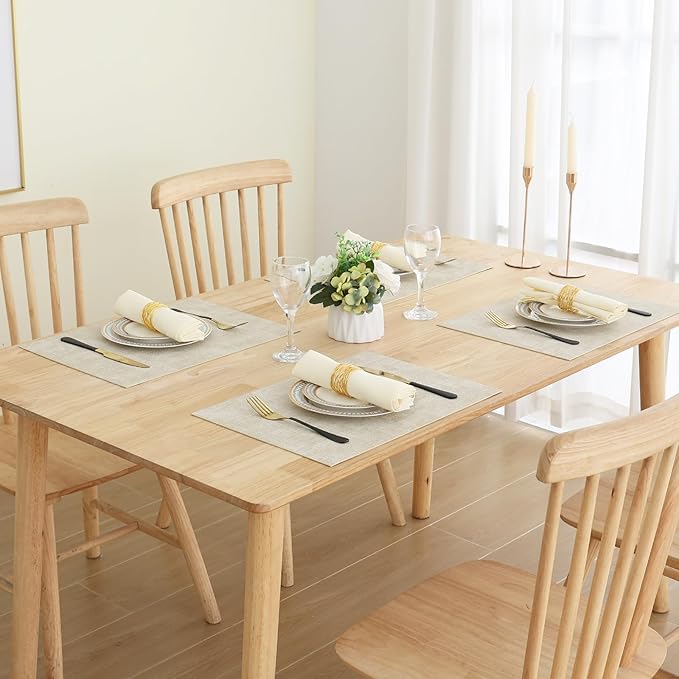 Homaxy Faux Leather Heat Resistant Placemats for Dining Table Set of 8, Waterproof Wipeable Washable PU Table Mats, Easy to Clean Anti-Slip Place Mats, 11.8" x 17", Beige