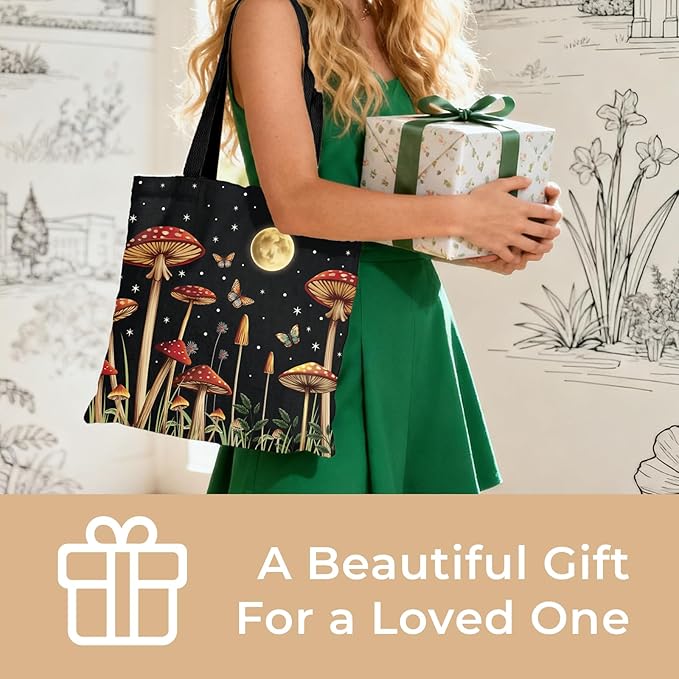 Cute Aesthetic Canvas Tote Bag for Women, Reusable Foldable Shopping Cotton Shoulder Totebag with Zipper Pocket