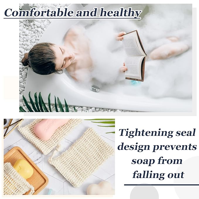 Cunhill 70 Pack Soap Saver Bag Bar Exfoliating Pouch Sisal Soap Savers Mesh Bag with Drawstring Foaming and Drying Holder for Bath and Shower