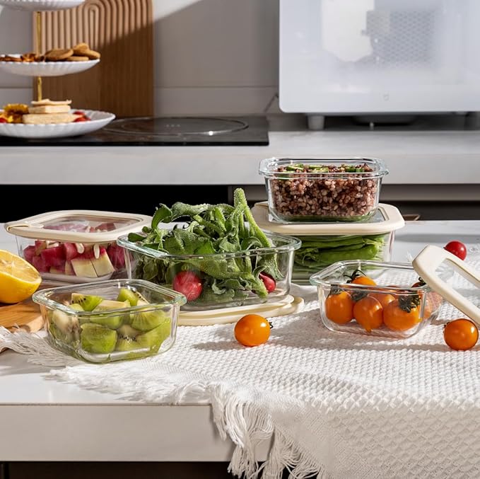 Urban Green Glass Food Storage Containers with Glass Lids, Microwave Safe Food Container Set, Airtight Meal Prep Containers, LeakProof, 100% Plastic Free, 6 Pack