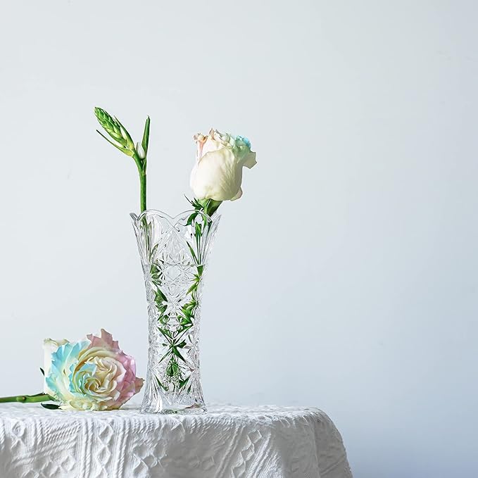 Kanpura 7.6" Clear Glass Flower Vase,Thickened Crystal Glass Vase for Flowers & Decor,Sunflower Design (1 Piece)