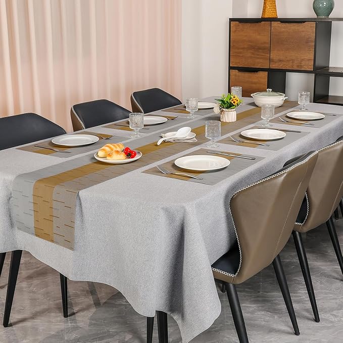 Placemats Set of 6, Vinyl Woven Place Mats Indoor Set of 6 Washable Wipeable PVC Table Mats Heat-Resistant Non Slip Placemat for Kitchen Dining Outdoor Table (Gray Light Brown, Set of 6)