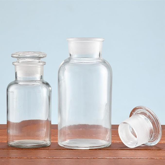 Lab Glass Reagent Bottle,Wide Mouth Glass Storage Bottle with Ground Stopper,Decorative Bottles/Vase (Clear, 500ML)