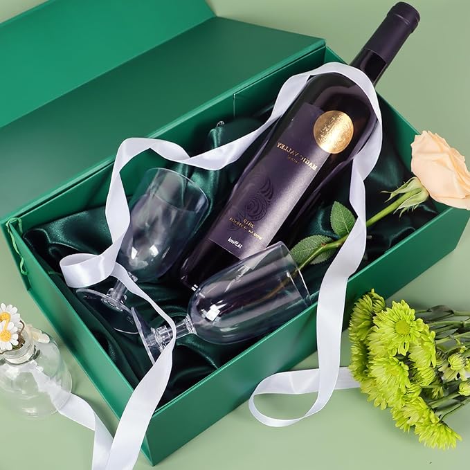 Green Christmas Gift Box with Magnetic Lids 13.8x8.3x4.4 in, Bridesmaid Groomsman Proposal Box, Large Rectangle Storage Box 5 Pack