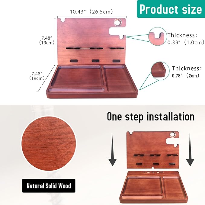 USB Charging Station for Multiple Devices Wood Phone Docking Station with QC3.0 & PD 22.5W Type c Charger Fast Charging for iPhone Samsung Google Andriod Smart Watch Earbuds Gifts for Men