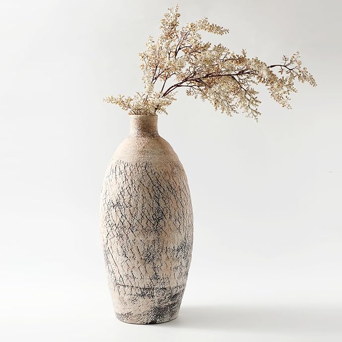ALMA Handmade Pinky Beige Textured Vase 18 Inch Tall|Large Rustic Floor Vase for Pampas Grass|for Modern Farmhouse Decor, Living Room,Entryway Table Decor