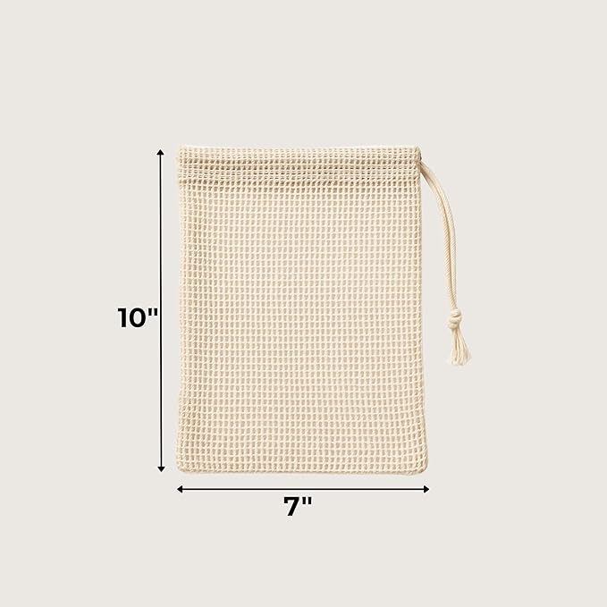 LITO LINEN AND TOWEL Organic Cotton Mesh Produce Bags – Small Reusable Grocery Bags (4 Pack) | Washable, Lightweight & Breathable Storage for Fruits, Vegetables, Bulk Foods & Zero Waste Living 7"x10"